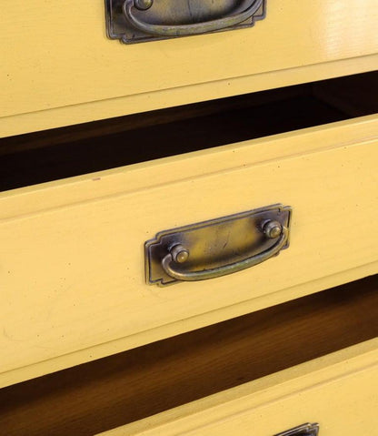 Pair Davis Mid-Century Modern Lemon Yellow Drop Pulls 3 Drawers Bachelor Chests