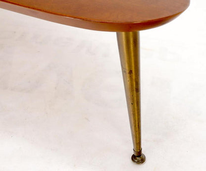 Organic Kidney Comma Shape Two-Tier Glass Top Brass Leg Walnut Coffee Side Table