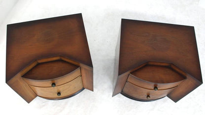 Pair of Deco Full Bodied Design Midcentury Nightstands End Tables Brass Pulls