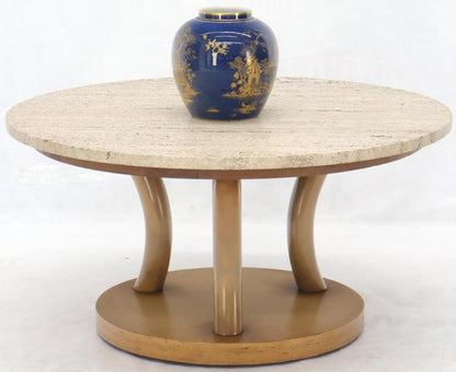 travertine Top Horn Like Pillars Tripod Base Round Coffee Table