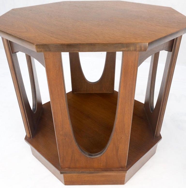 Pair of Mid-Century Modern Walnut Octagon Shape End Side Occasional Tables Mint!