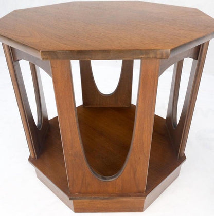 Pair of Mid-Century Modern Walnut Octagon Shape End Side Occasional Tables Mint!