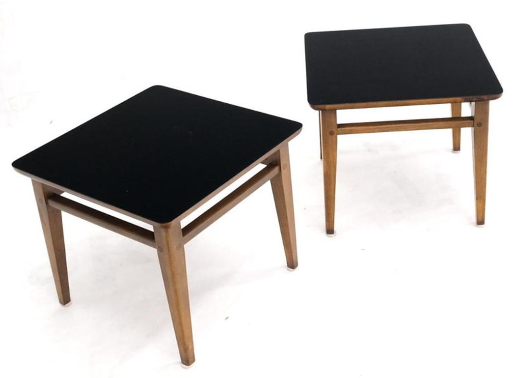 Pair of Mid-Century Modern Black Laminate Top Walnut End Tables Stands