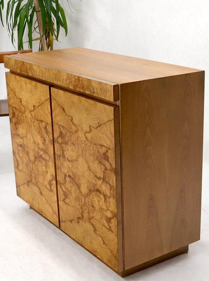 Lane Burl Wood Two-Door Pull Out Laminated Serving Tray Credenza Liquor Cabinet