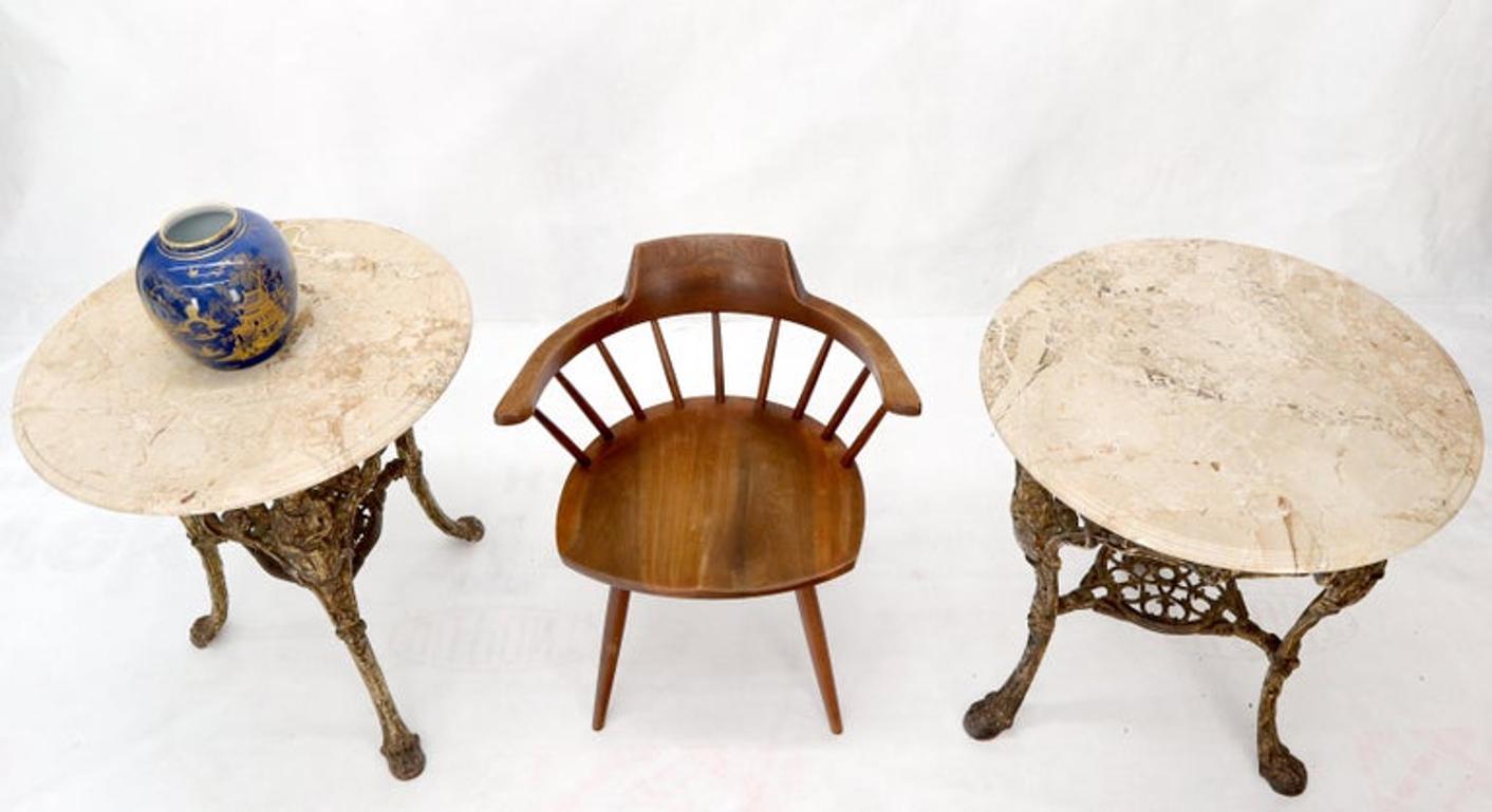 Pair of Heavy Cast Iron Bases Marble Tops Cafe Center Guéridon Tables