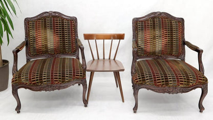 Pair of Wide Carved French Provincial Style Lounge Living Room Fireside Chairs