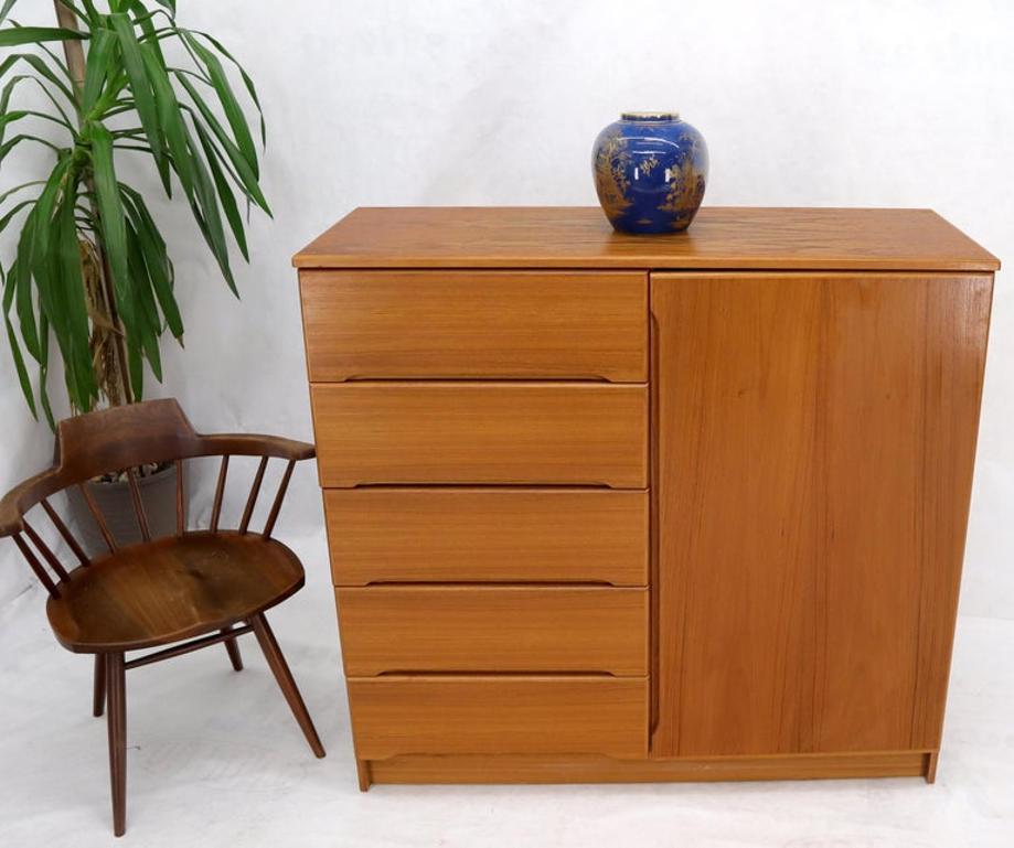 Danish Teak Mid-Century Modern Side by Side Chest of 5 Drawers Door Compartment