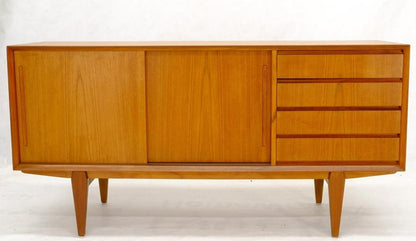 Danish Mid-Century Modern Teak Low 4 Drawers Sliding Doors Compartment Credenza