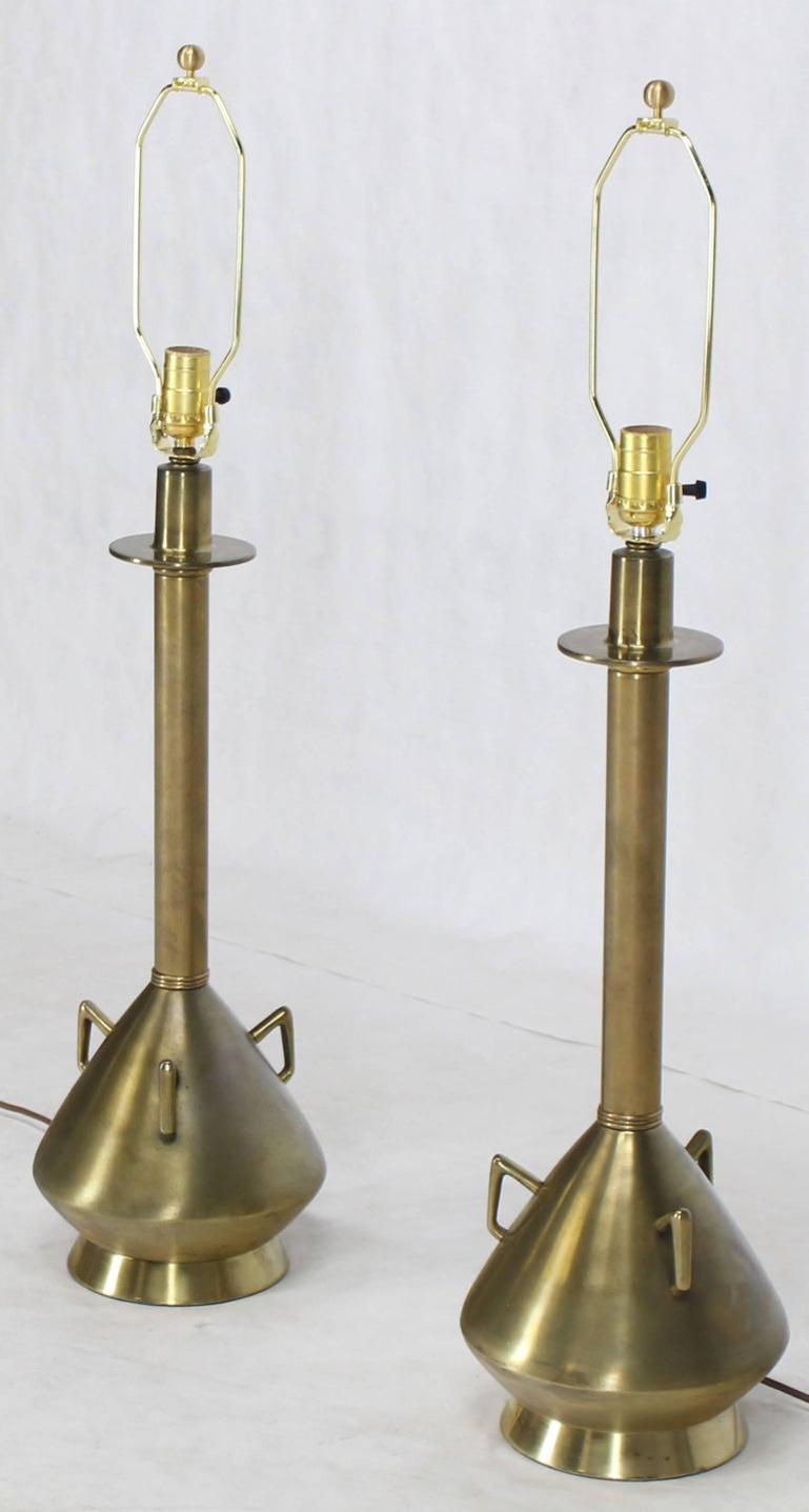 Pair of Brass Finish Metal Jug Shape Mid-Century Modern Table Lamps