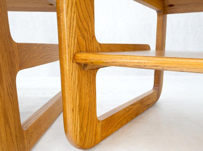 Pair of Mid-Century Solid Oak Smoked Glass Top End Side Tables W Shelves Mint!