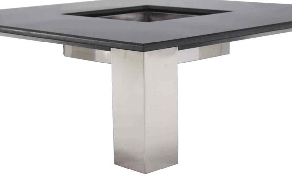 Large Square Black Granite Top Coffee Table with Center Planter Chrome Base