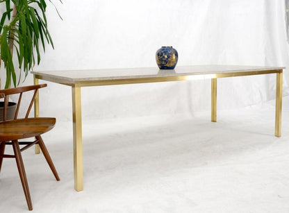 Large Heavy Solid Brass Base Travertine Top Rectangle Dining Table