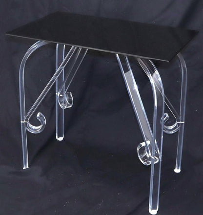 Bent Lucite Legs Black Smoked Glass Top Side End Table