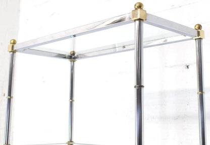 Brass Chrome Glass Tall Etagere