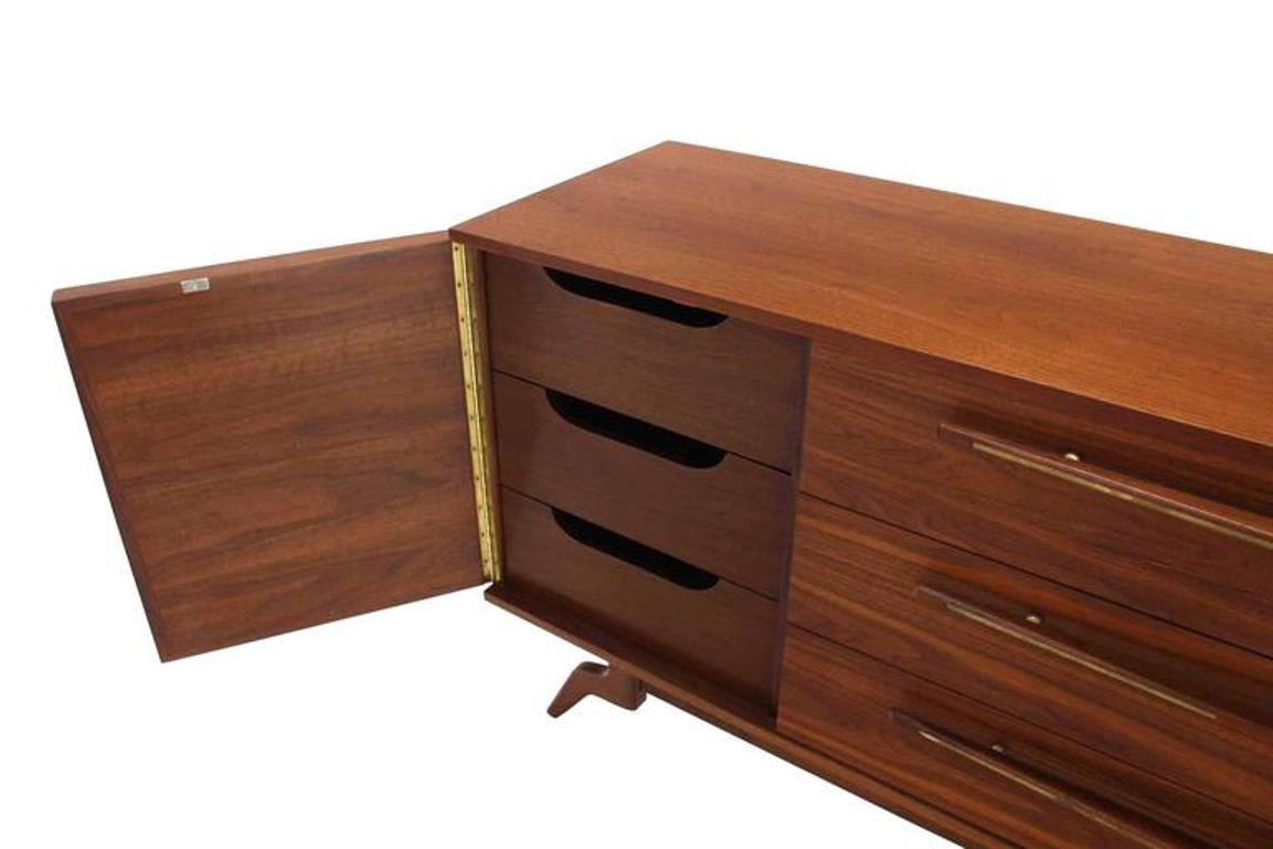 Outstanding Mid-Century Walnut Dresser with Heavy Sculptural Hardware