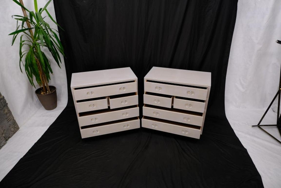 Pair of Bleached 5 Drawers Bachelor Chests by Baker