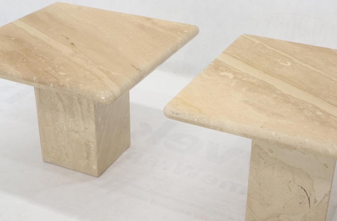 Pair of Marble or Travertine Square Side End Tables