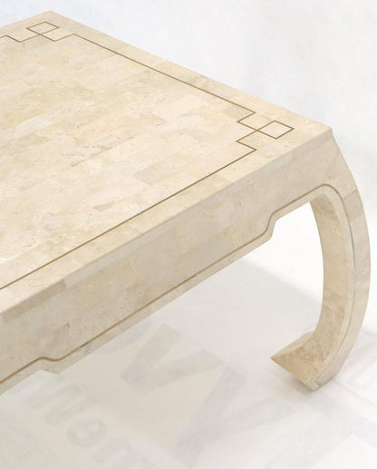 Tessellated Stone Veneer Brass Inlay Square Occasional Coffee Side Table