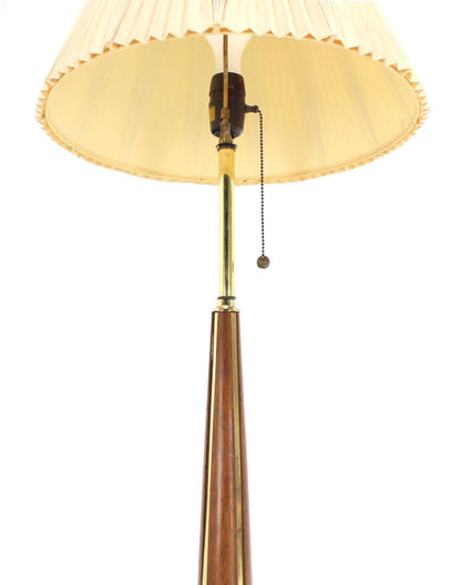 1970's Round Solid Oiled Walnut Brass Trims Base Mid Century Modern Floor Lamp