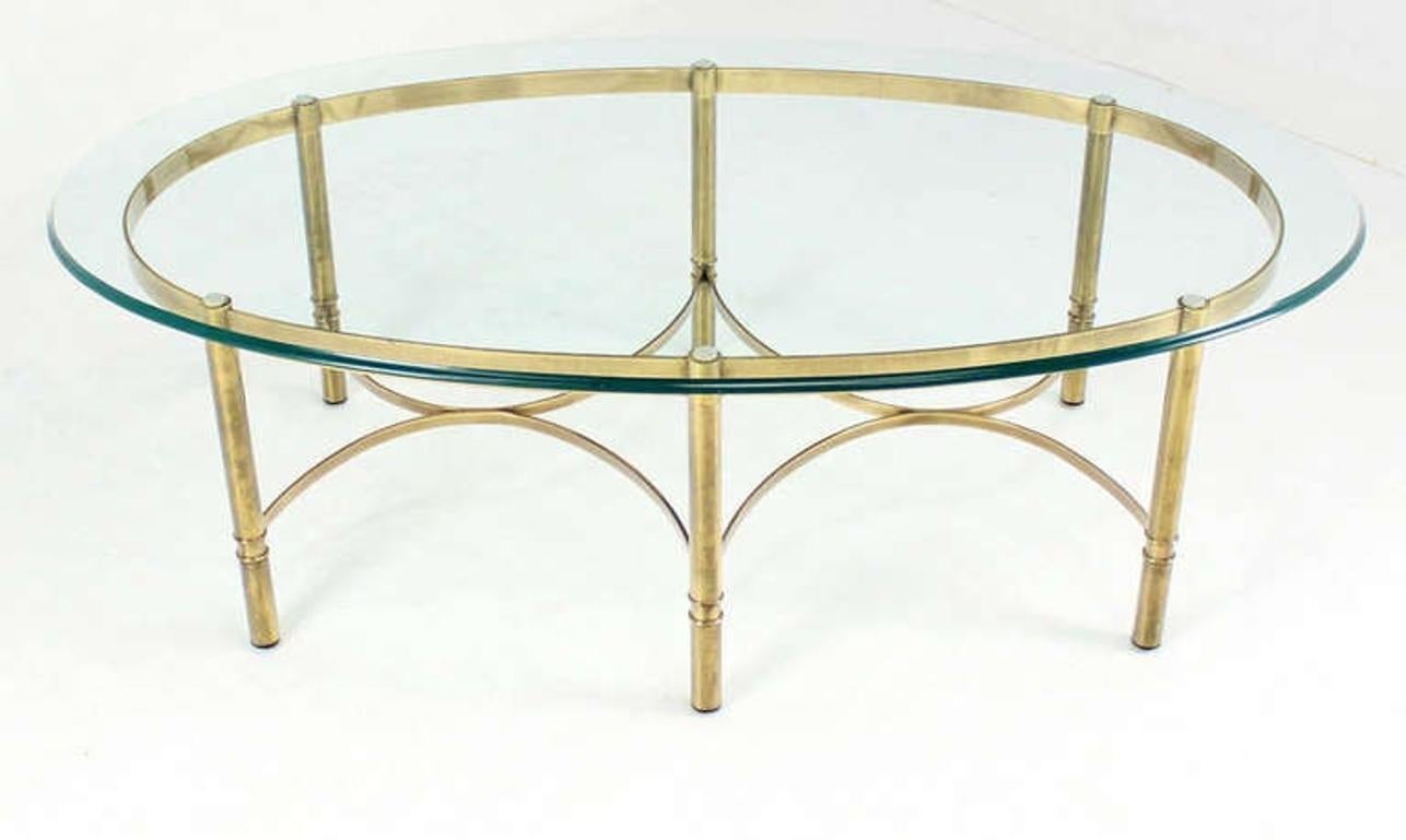 Brass 6 Legged Base Glass Oval Top Mid-Century Modern Coffee Table MINT!