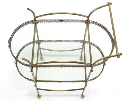 Two Tier Brass & Glass Serving Cart Table with Removable Serving Trays