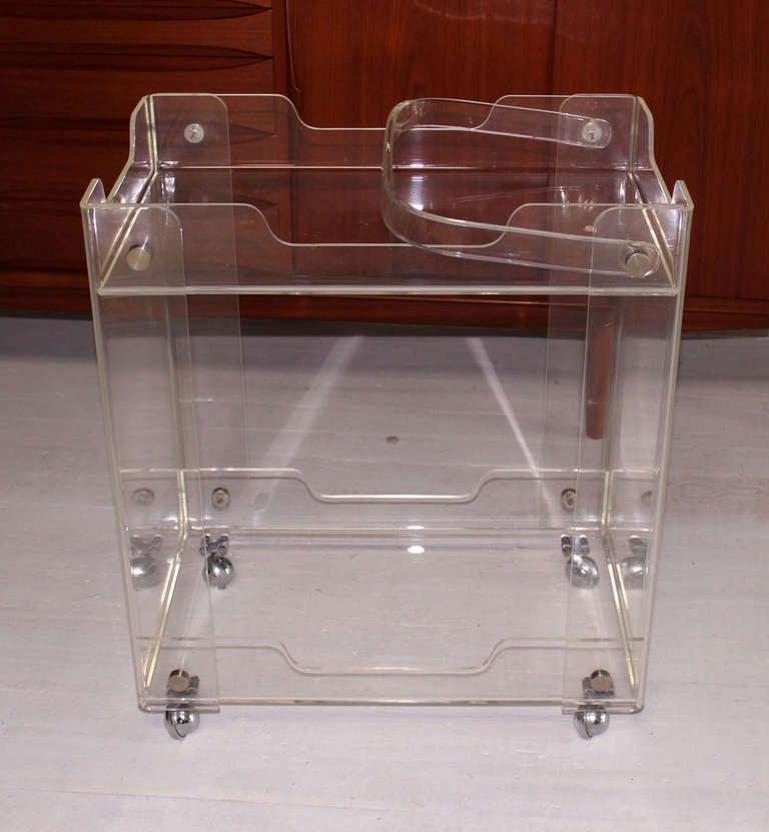 Bent Lucite Studio Crafted Mid-Century Modern Tea Bar Cart on Wheels MINT!