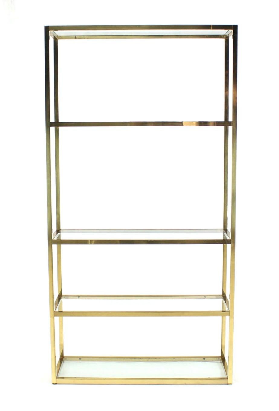 Solid Square Brass Tube Five Glass Shelves Etagere Display Fixture Vitrine