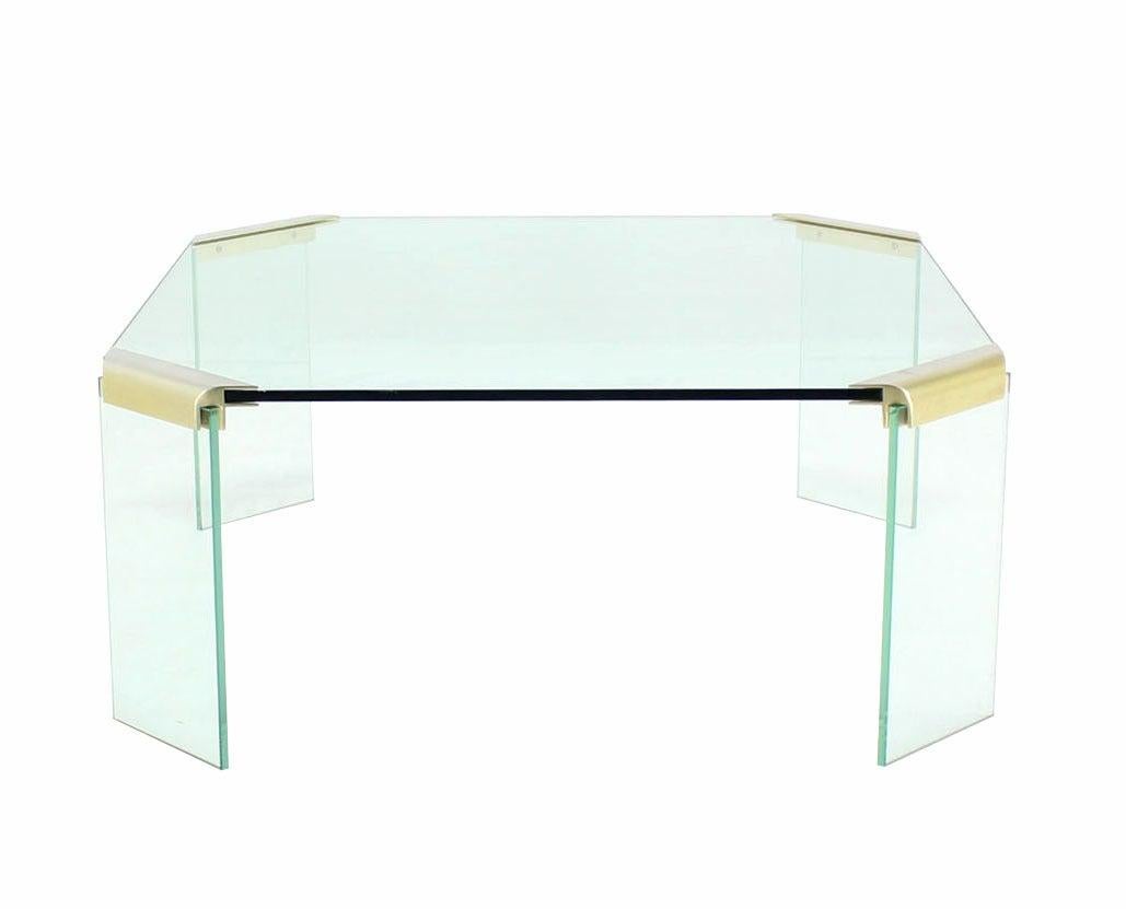 Large Square Cut Corners Style Glass Top & Legs Brass Joint Coffee Table