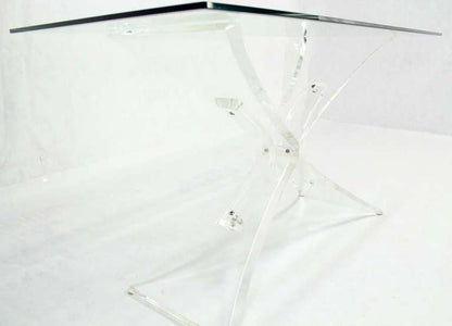 Lucite X Shape Base Glass Top Mid Century Modern Console Sofa Table MINT!