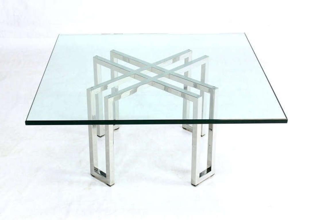 Chrome Base Square Glass Top Mid Century Modern Coffee Table Barcelona Baughman