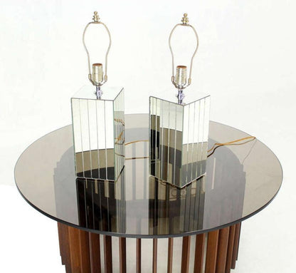 Pair of Square Sky Scraper Shape Mid-Century Modern Mirrored Table Lamps MINT!