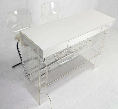 Mid Century Modern Chrome Lucite Bar with Two Bar Stools