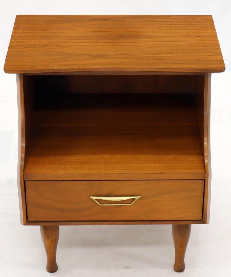 Pair of Midcentury Modern Light Walnut One Drawer Step Nightstands