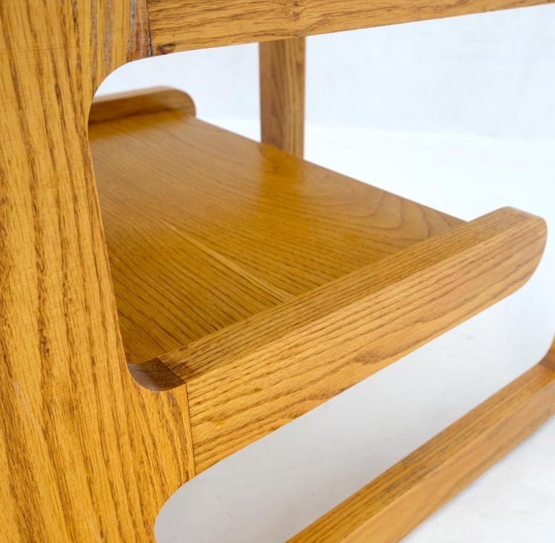 Pair of Mid-Century Solid Oak Smoked Glass Top End Side Tables W Shelves Mint!