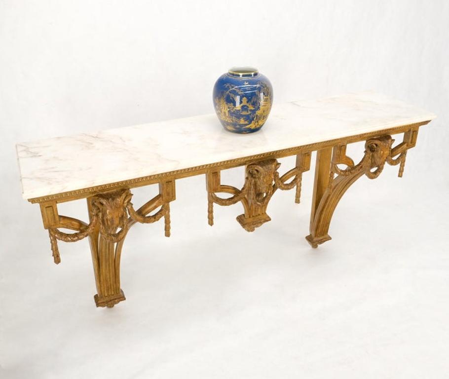 Hanging Fine Carved Antique Gold Gilt Base Marble Top Console Table Credenza