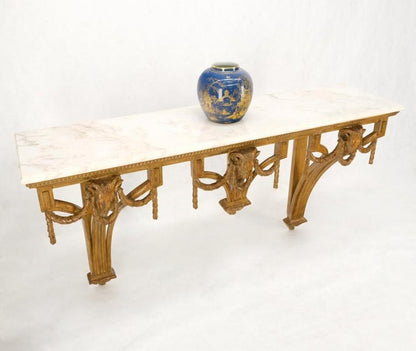 Hanging Fine Carved Antique Gold Gilt Base Marble Top Console Table Credenza