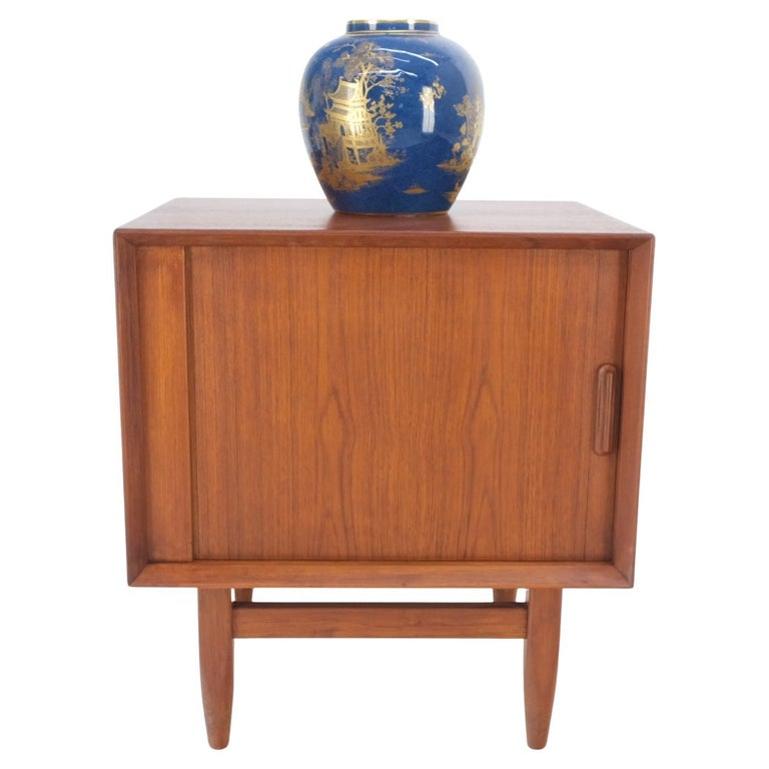 Danish Mid-Century Modern Teak Side End Table Night Stand Tambour Doors Falster