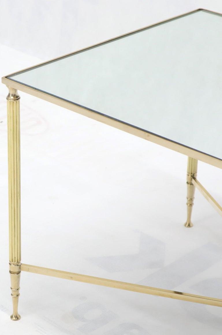 Polished Brass X-Stretcher Base Fluted Legs Mirrored Glass Top Coffee Table