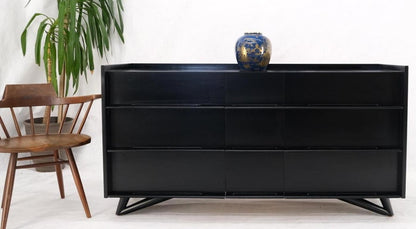 Black Lacquer Ebonized Pieced Wood Pulls Gallery Top 9 Drawers Dresser Credenza