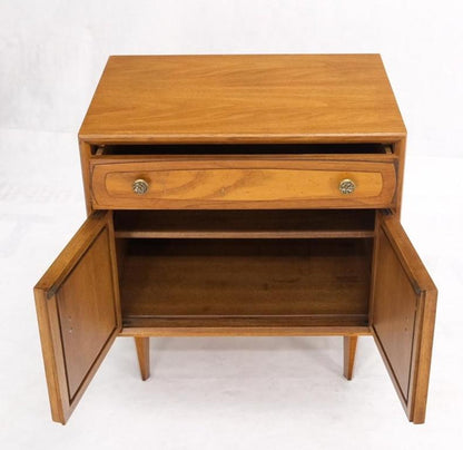 Mid Century Modern Two Doors Drawer Walnut End Table Nightstand Hammered Pulls