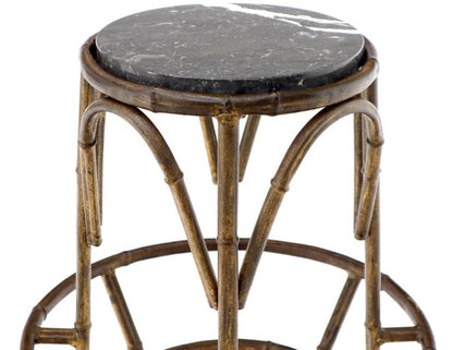 Forged Round Faux Bamboo Metal Stand with Marble Top