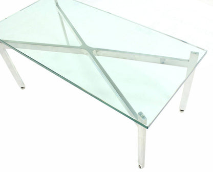 Pair of rectangular X Base Glass Tops Coffee Side Tables Stands.