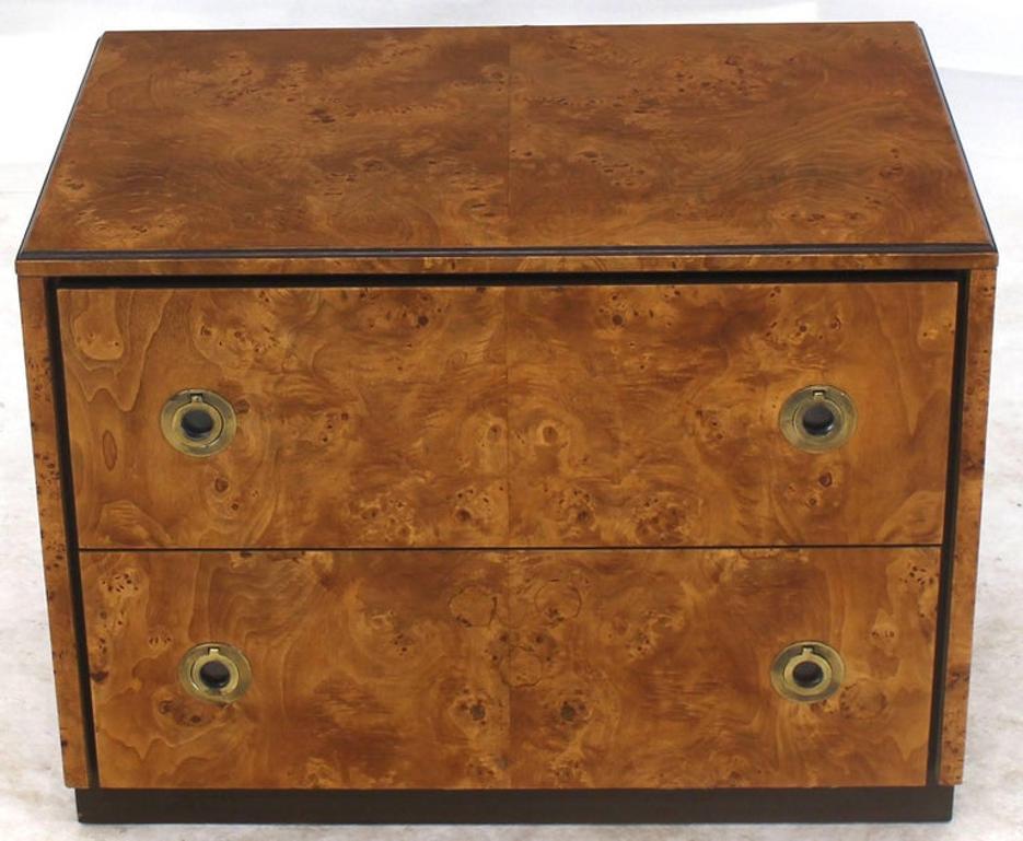 John Stuart Burl Wood Brass Round Pulls Two Drawers Stand