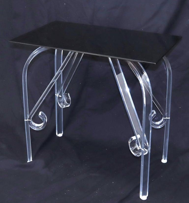 Bent Lucite Legs Black Smoked Glass Top Side End Table