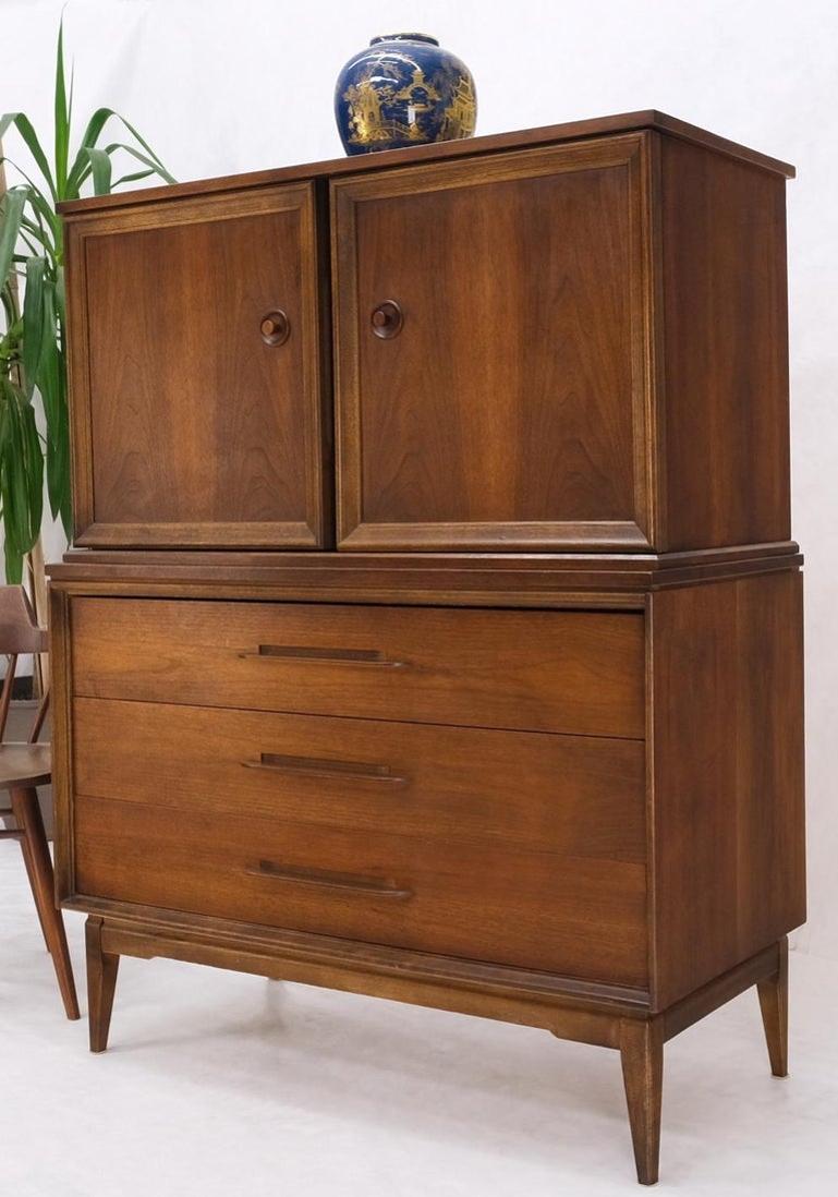 Light Medium Walnut Gentleman's High Chest Dresser Cabinet Mid-Century Modern