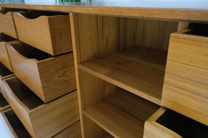 Tambour Doors 12 Deep Drawers 3 Shelves Danish Teak Mid-Century Modern Credenza