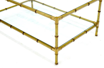 Italian Mid-Century Modern Faux Bamboo Machined Brass Rectangle Two-Tier Coffee