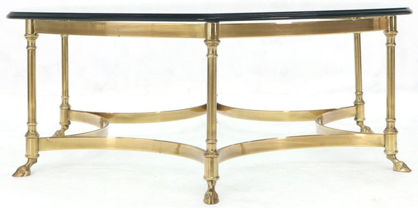 Hexagon Shape Glass Top Brass Frame Hoof Feet Coffee Table