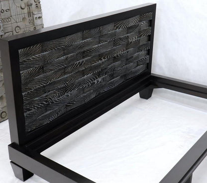 Large Massive King Size Black Lacquer Cerused Oak Bed Headboard