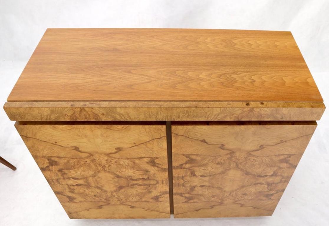 Lane Burl Wood Two-Door Pull Out Laminated Serving Tray Credenza Liquor Cabinet